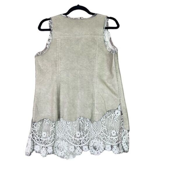 Multiples Vest Womens Small Vegan Leather Floral Lace Boho Hippy Lagenlook - Picture 4 of 11